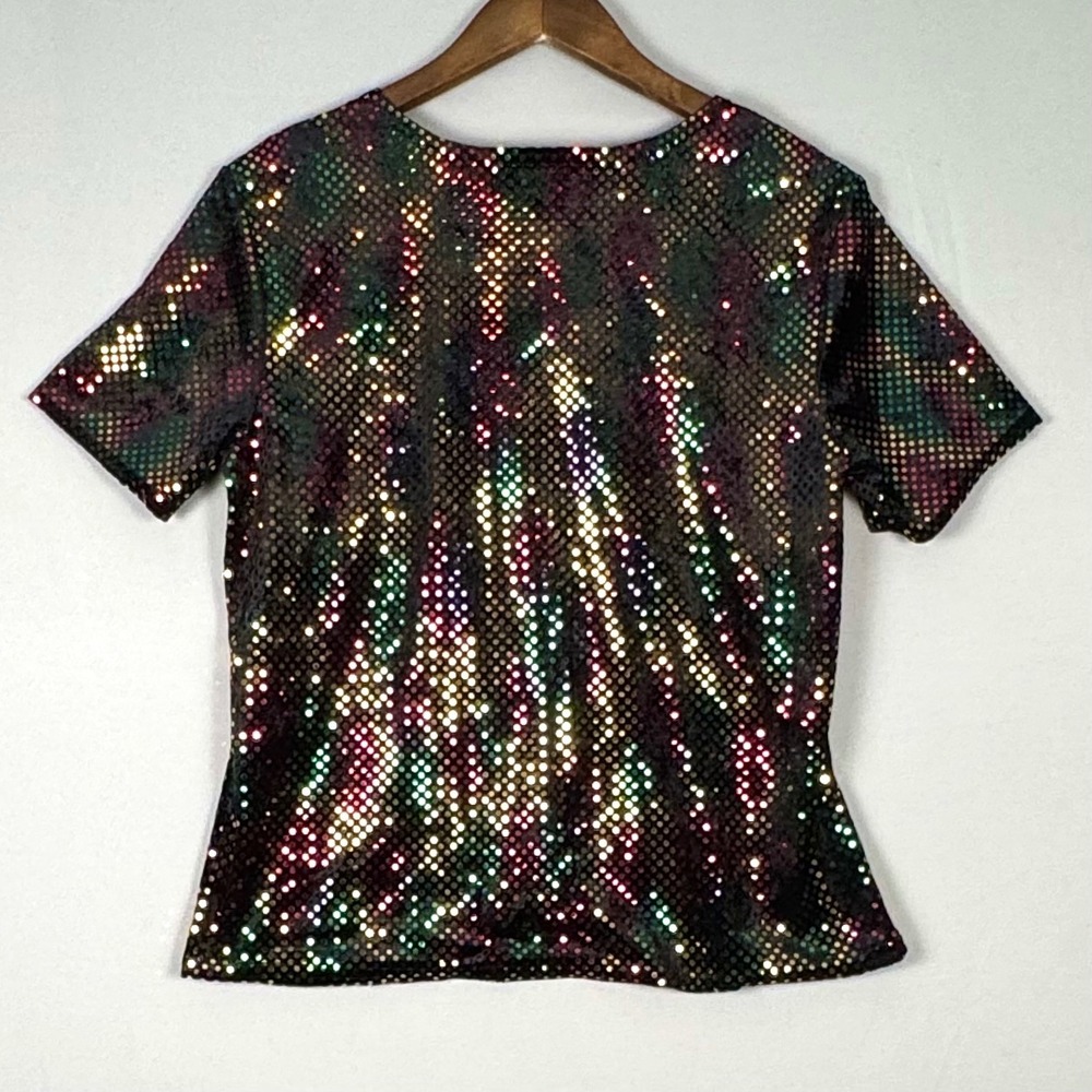 Kathie Lee Collection Top Women Medium Black Multicolor Polka Dot Excellent Y2K - Picture 3 of 9